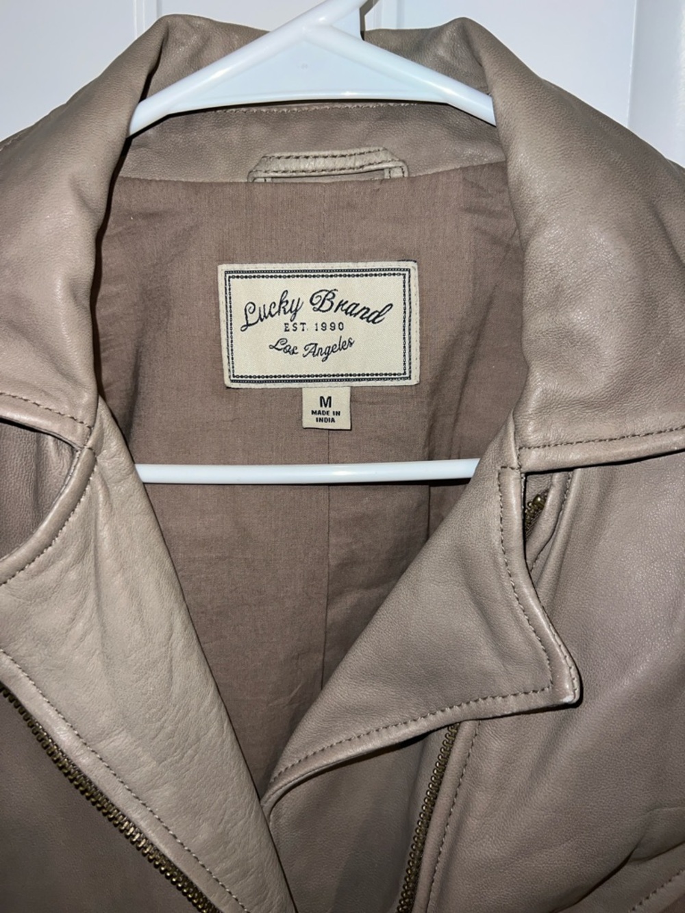 Lucky Brand Taupe and Brown Linen & Leather Moto Jacket size M - Picture 3 of 14